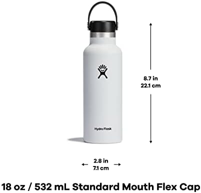 Hydro Flask Stainless Steel Standard Mouth Water Bottle with Flex Cap and Double-Wall Vacuum Insulation