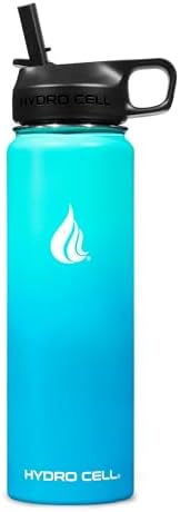 HYDRO CELL Stainless Steel Insulated Water Bottle with Straw - For Cold & Hot Drinks - Metal Vacuum Flask with Screw Cap and Modern Leakproof Sport Thermos for Adults (Teal/Blue 24oz)