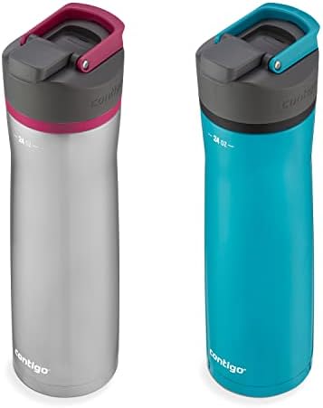 Contigo Cortland Chill 2.0 Vacuum-Insulated Stainless Steel Water Bottle, Spill-Proof Lid, Preserves Temperature for Hours, 24oz 2-Pack, Juniper & Dragonfruit, Ideal for Travel and Daily Use