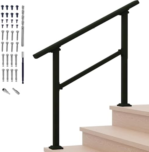 Hand Rails for Outdoor Steps,3 Step Stair Handrail & Indoor Stair Railing Kit๏ผBlack Railings for Outdoor Steps and Hand Rails for Seniors for Porch (3 Step)