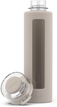Ello Syndicate 20oz Reusable Glass Water Bottle with One-Touch Leak Proof Flip Lid and Protective Non-Slip Silicone Sleeve and Carry Loop for Coffee, Tea and Water, BPA-free Dishwasher Safe