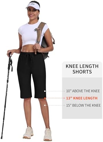 MoFiz Womens 13" Knee Length Hiking Shorts Quick Dry Water Resistant Athletic Travel Golf Bermuda Shorts with 3 Pockets