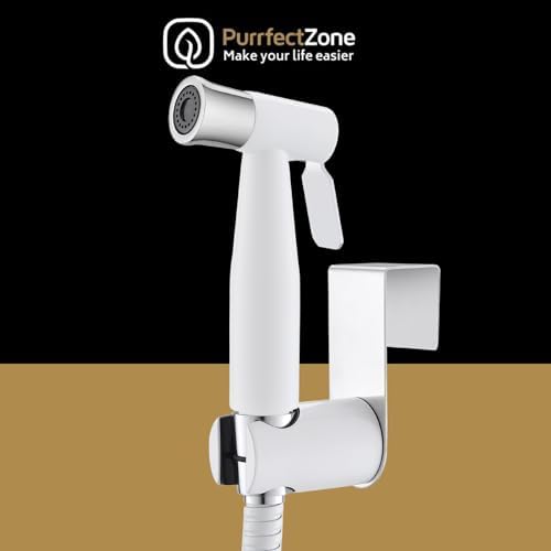 Purrfectzone Bidet Sprayer for Toilet, Bidet Sprayer for Feminine Wash, Premium Stainless Steel Jet Spray for Toilet, Wall-Mounted or Toilet Tank Mounted - White/Chrome