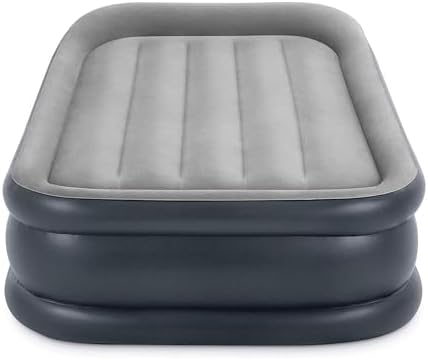 Intex 64131ED Dura-Beam Plus Deluxe Pillow: Fiber-Tech – Twin Size – Built-in Electric Pump – 16.5in Bed Height – 300lb Weight Capacity