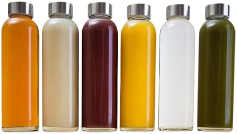 Epica glass bottles with lids – 17.5 oz glass water bottles, reusable glass juice bottles with lids for storing juices, reusable water bottles durable & ecofriendly set of 6