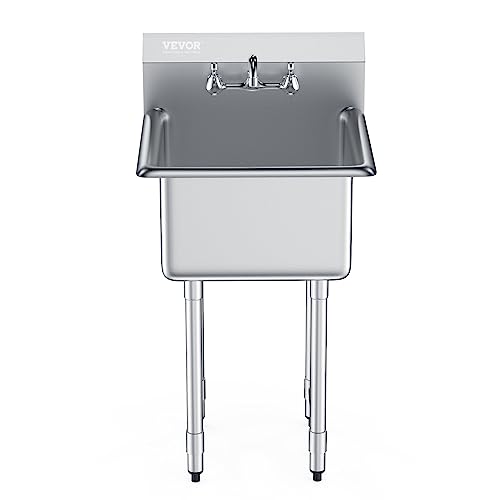 VEVOR Stainless Steel Prep & Utility Sink, 1 Compartment Free Standing Small Sink Include Faucet & legs, 21"x18" Commercial Single Bowl Sinks for Garage, Restaurant, Kitchen, Laundry