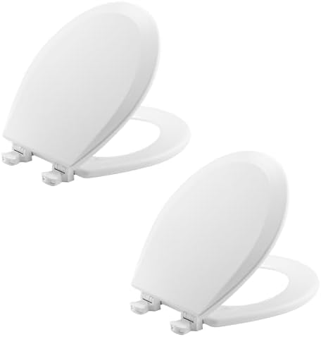 Bemis 500EC Durable Wood Toilet Seat with Easy Clean Hinges, Made in USA, Round, White, 2-Pack