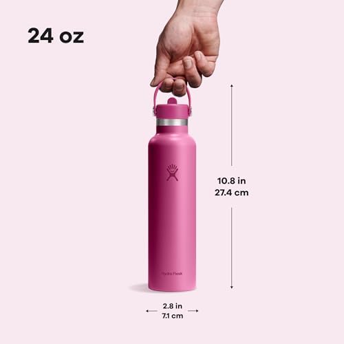 Hydro Flask 24 Oz Stainless Steel Standard Mouth Water Bottle with Flex Straw Cap and Double-Wall Vacuum Insulation