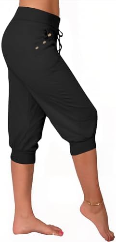 Capri Pants for Women High Waisted Drawstring Joggers Stretch Lightweight Casual Hiking Pant Capri with Pockets