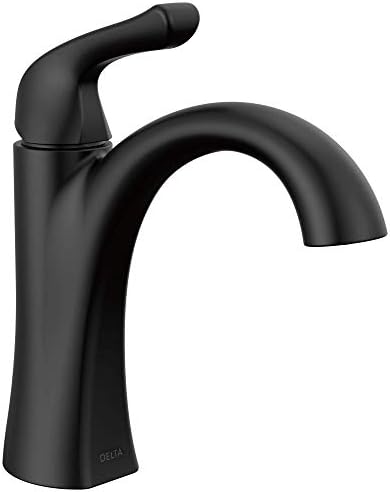 Delta Arvo Matte Black Bathroom Faucet 1 Hole, Single Hole Bathroom Sink Faucet for Vanity, Push-Pop Drain Assembly, Matte Black 15840LF-BL