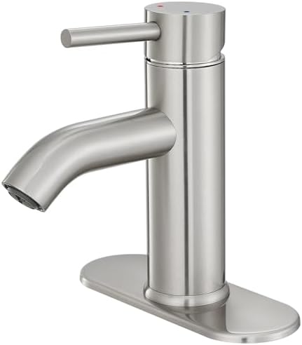 Bathroom Faucet Brushed Nickel One-Handle, Modern one Hole Bathroom Sink Faucet Lavatory Faucet with Deck