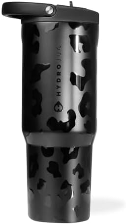 HydroJug Sport - Stainless Steel Tumbler with Straw, Vacuum Insulated, 32oz Leakproof Water Bottle, Ergonomic Design, Reusable, Dishwasher Safe, Rubber Base, Durable for Gym or Outdoors, Black Leopard