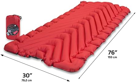 Klymit Insulated Static V Luxe Inflatable Sleeping Pad for Camping, Lightweight Hiking and Backpacking Air Bed For Cold Weather,Red