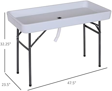 Outsunny 4FT Portable Folding Fish Fillet Cleaning Table Camping Picnic Ice Party Desk with Sink