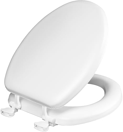 Mayfair Padded Toilet Seat, Cushioned Soft Vinyl over Wood Core Seat, Secure Hinges, Easy Clean, Elongated, White