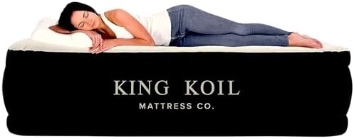 King Koil Premium Luxury Plush Pillow Top Queen Size Air Mattress with Built-in High-Speed Pump for Home, Camping, Guests,13" Inflatable Double High Blow Up Airbed, Durable Waterproof, 1-Year Warranty