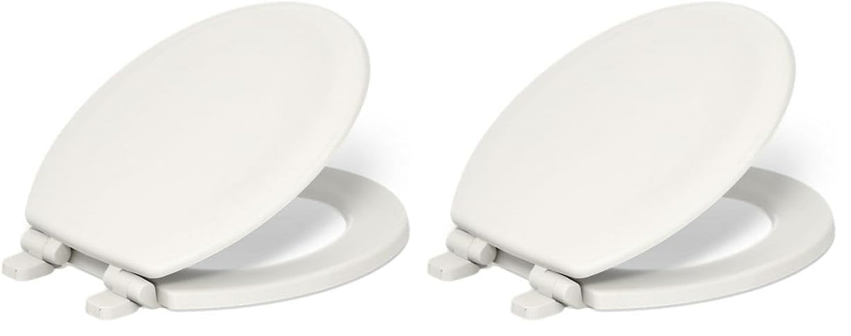KOHLER Stonewood Quiet-Close, Round Toilet Seat Soft Close, Durable Wood, Easy Installation, Universal Fit, Home Essentials, Biscuit Finish, K-20467-96 (Pack of 2)