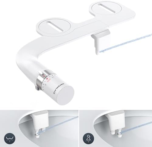 Bidet Attachment for Toilet, Dual Nozzle Bidet Toilet Seat, Non-Electric Ultra-Thin Bidets for Existing Toilets, Rear/Feminine Wash with Adjustable Water Pressure (White)