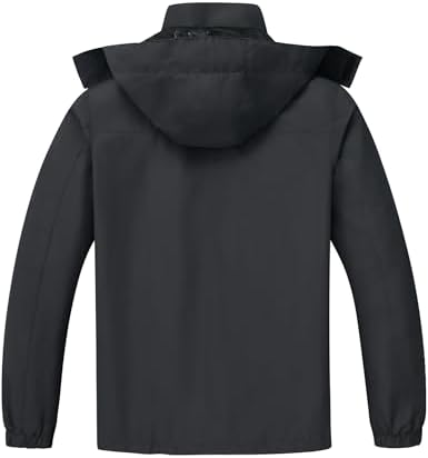 ELLSWOS Men's Waterproof Raincoat Lightweight Rain Jacket with Detachable Hood Softshell Windbreakerl for Hiking Travel