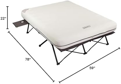 Coleman Queen-Size Airbed Cot Combination, Folding Air Mattress with Steel Frame & Side Table, Battery Pump Included