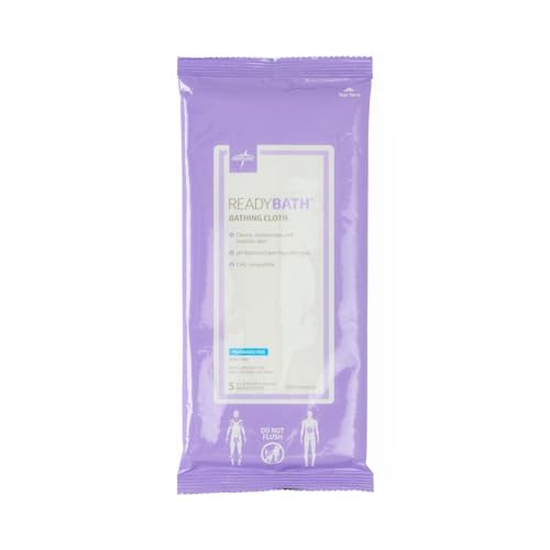 Medline ReadyBath Adult Bath Wipes, 150 Wipes (5 Wipes, 30 Packs), Unscented, No Rinse Formula with Aloe, Shower Wipes for Sensitive Skin, Hypoallergenic & Alcohol-Free Wet Wipes, 8 x 8 Inch
