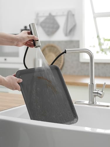 Kitchen Faucets with Pull Down Sprayer,Waterfall Kitchen Sink Faucet,Commercial Utility Stainless Steel Kitchen Faucets,Single Handle Kitchen Sink Faucet with Pull Down Sprayer for 3 Function,Brushed