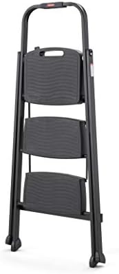 Rubbermaid 3-Step Steel Ladder, Folding Step Stool with Hand Grip and Non-Slip Feet, Black, Tested to ANSI US Safety Standards, No Assembly Required