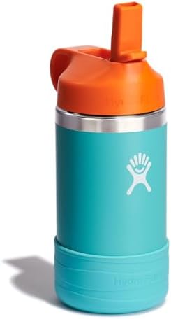 HYDRO FLASK Kids Water Bottle Jr. Stainless Steel Insulated With Straw Cap for Water, Milk, Juice, School, Camp, Sport, Play and Lunch, Easy to Clean, Leak-Resistant