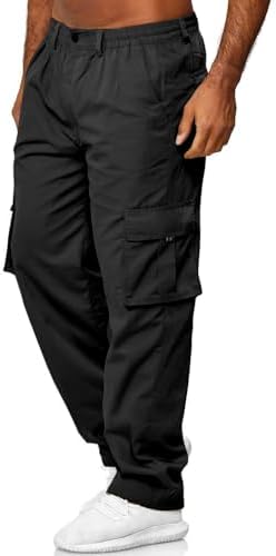 THWEI Mens Cargo Pants Casual Cotton Jogger Multi Pockets Outdoor Hiking Work Sweatpants
