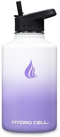 HYDRO CELL Stainless Steel Insulated Water Bottle with Straw - For Cold & Hot Drinks - Metal Vacuum Flask with Screw Cap and Modern Leakproof Sport Thermos for Adults (Lavender/White 64oz)