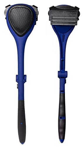 BAKblade 2.0/ELITE PLUS - Back Hair Removal and Body Shaver (DIY), Easy to Use Ergonomic Handle for a Close, Pain-Free Shave, 3 of the Wet or Dry Disposable Razor Blades, Scrubbing Sleeve Included