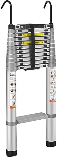 VEVOR Telescoping Ladder, 15 FT Aluminum Collapsible Extension Ladder, 400 LBS Capacity with Non-Slip Feet, Portable Multi-Purpose Compact Ladder for Home, RV, Loft, ANSI Liste…