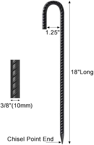 VVOKGO 18 Inch Ground Rebar Stakes, 16Pcs J Hook Extra Heavy Duty Rust Proof Coated Steel Ground Anchors with Chisel Point End for Camping Tent Canopy and Link Fence