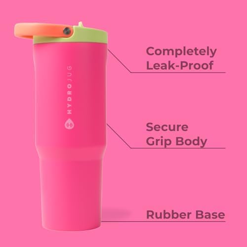 HydroJug Sport - Stainless Steel Tumbler with Straw, Vacuum Insulated, 32oz Leakproof Water Bottle, Ergonomic Design, Reusable, Dishwasher Safe, Rubber Base, Durable for Gym or Outdoors, Orchid