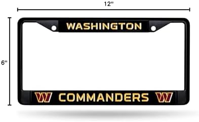 Rico Industries NFL Football Primary Black Chrome Frame with Plastic Inserts 12" x 6" Car/Truck Auto Accessory