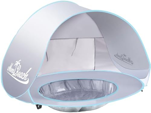 Monobeach Baby Beach Tent Pop Up Portable Shade Pool UPF50+ UV Protection Sun Shelter for Infant with Easy Set Up Canopy (Silver Beach Tent)