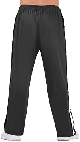 Deyeek Men's Tear Away Basketball Pants High Split Snap Button Casual Post-Surgery Sweatpants with Pockets