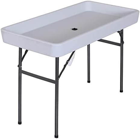 Outsunny 4FT Portable Folding Fish Fillet Cleaning Table Camping Picnic Ice Party Desk with Sink