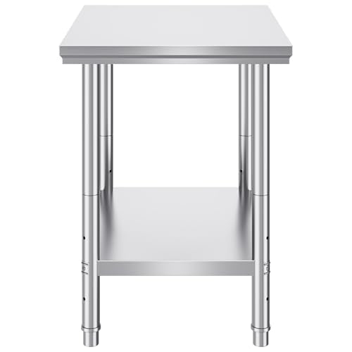 Mophorn Commercial Worktable & Workstation 24 x 30 x 32 Inch Stainless Steel Work Table Heavy Duty Commercial Food Prep Work Table for Home, Kitchen, Restaurant Metal Prep Table with Adjustable Feet