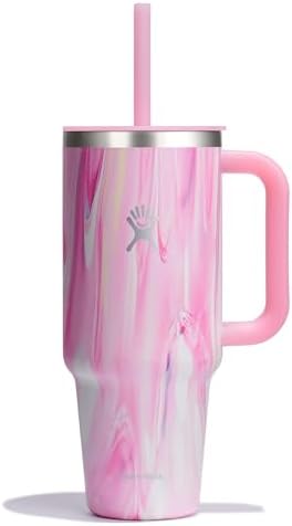 Hydro Flask 40 Oz Travel Tumbler with Handle, Lid and Straw - Insulated Stainless Steel in 40 Oz Jelly Pink
