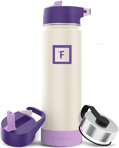 IRON °FLASK Camping & Hiking Hydration Flask with Straw Lid & Boot - Stainless Steel, Double Walled & Vacuum Insulated Water Bottle - Leak Proof & BPA Free (Cream & Berries, Straw - 22 oz)