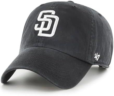 47 Brand MLB Black White Primary Logo Clean Up Adjustable Baseball Cap Hat, Adult One Size Fits All