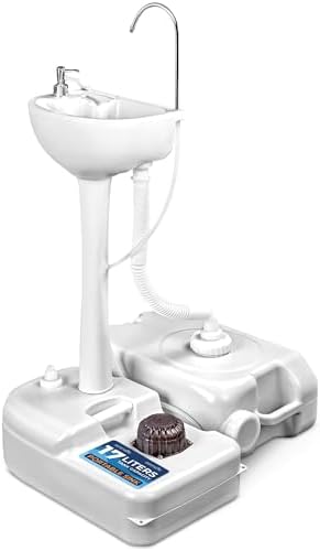 SereneLife Portable Camping Sink with 5 Gallon Water Tank, 6.4 Gallon Waste Tank, Hands-Free Foot Pump, Soap Dispenser & Towel Holder – Perfect for Camping, Worksites, Outdoors