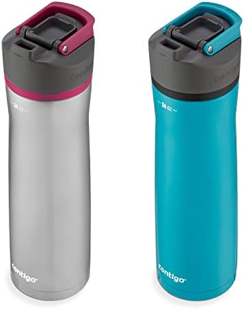 Contigo Cortland Chill 2.0 Vacuum-Insulated Stainless Steel Water Bottle, Spill-Proof Lid, Preserves Temperature for Hours, 24oz 2-Pack, Juniper & Dragonfruit, Ideal for Travel and Daily Use
