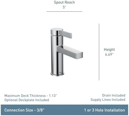 Moen Beric Spot Resist Nickel Modern One-Handle Single Hole Bathroom Faucet with Drain Assembly and Optional Deckplate for Your Bath Sink, 84774SRN