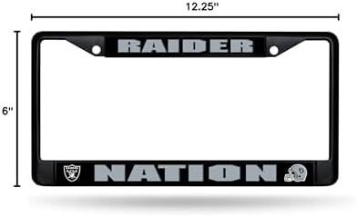 Rico Industries NFL Football Primary Black Chrome Frame with Plastic Inserts 12" x 6" Car/Truck Auto Accessory