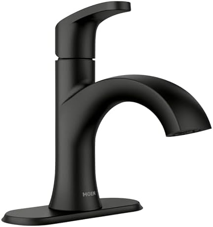 Moen Karis Black Matte One-Handle Single Hole Bathroom Sink Faucet with Optional Deckplate, 84346BL