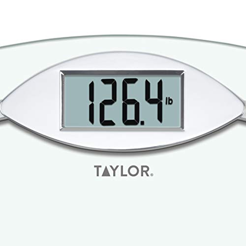 Taylor Digital Bathroom Scale, Highly Accurate Body Weight Scale, Instant On and Off, 400 lb, Sturdy Clear Glass with Chrome Finish Base