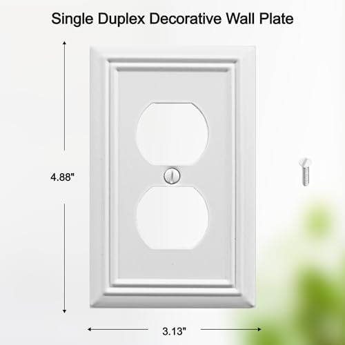Single Duplex Outlet Cover Plate, 4-Pack White Adler Metal Wall Plate 1 Gang, Light Switch Cover, for Receptacle Light Switch, Switch Cover Decorative Wallplate, Durable