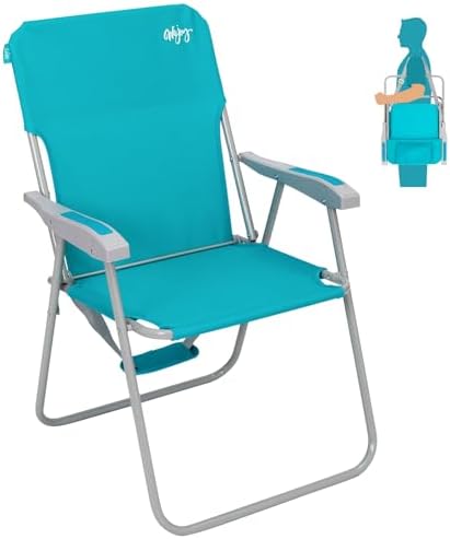 #WEJOY Folding Beach Chair for Adults, Lightweight Beach Chair with Shoulder Straps, High Back Beach Chairs with Hard Armrest, Supports 300lbs for Beach Lawn Concert